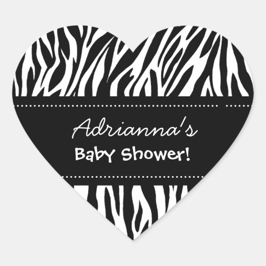 Custom Naam Zwart Wit Zebra Baby shower Hart Sticker (Voorkant)