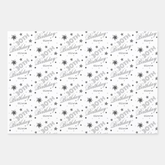 Custom Name 30th Birthday Typography Inpakpapier Vel (Voorkant 3)