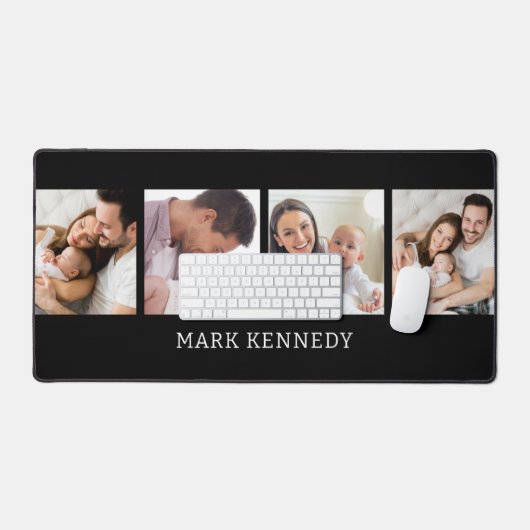 Custom Name 4 Photo Collage Personalized Black Bureaumat (Keyboard & Muis)