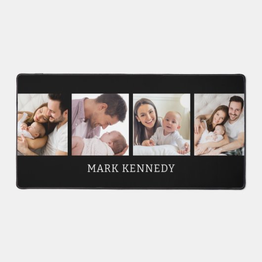 Custom Name 4 Photo Collage Personalized Black Bureaumat (Voorkant)