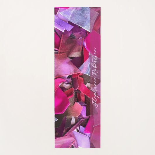 Custom Name Abstract 3D Effect Pink Red Ribbon  Yogamat (Voorkant)