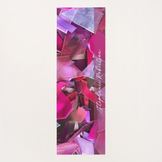 Custom Name Abstract 3D Effect Pink Red Ribbon Yogamat (Achterkant)