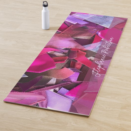 Custom Name Abstract 3D Effect Pink Red Ribbon  Yogamat (In situ)