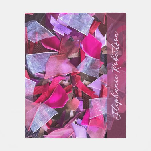 Custom Name Abstract Pink Purple Stripe Maximalist Fleece Deken (Voorkant)