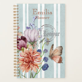 Custom name adorable french background botanical planner
