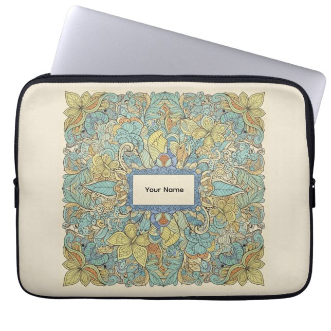 Custom Name Aesthetic Zentangle Laptop Bag Laptop Sleeve (Voorkant)