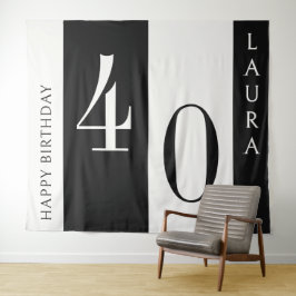 Custom Name & Age Banner, Black and White Birthday Wandkleed