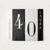 Custom Name & Age Banner, Black and White Birthday Wandkleed (Voorkant (horizontaal))