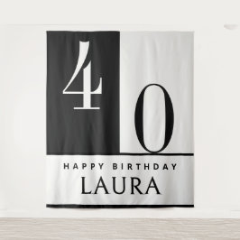 Custom Name & Age Banner, Black and White Birthday Wandkleed