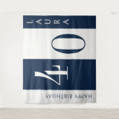 Custom Name & Age Banner, Navy and White Birthday Wandkleed (Voorkant)
