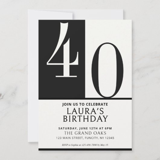 Custom Name & Age Birthday Invite, Black and White Kaart (Voorkant)
