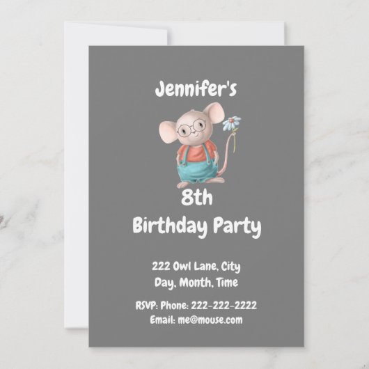 Custom Name Age Birthday Party Mouse Kaart (Achterkant)