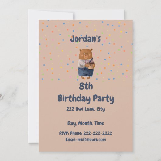 Custom Name Age Birthday Party Teddy Bear Invitati Kaart (Achterkant)