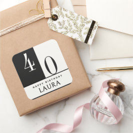 Custom Name & Age Black and White Birthday Vierkante Sticker