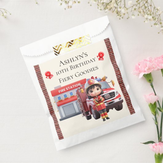 Custom Name & Age Cute 3D Firefighter Girl Bedankzakje (Gezegeld)