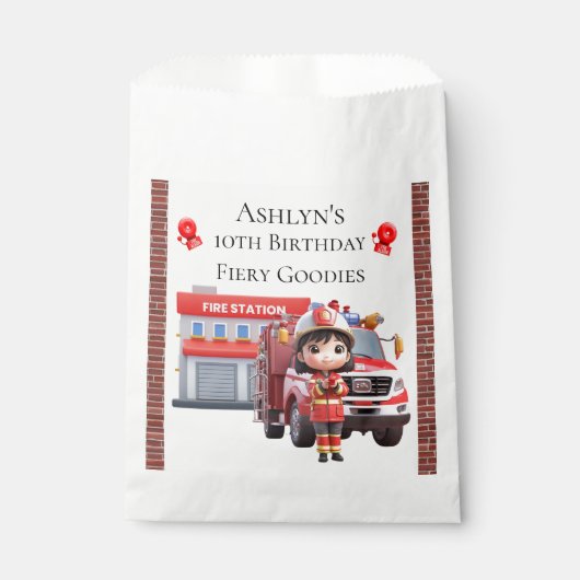 Custom Name & Age Cute 3D Firefighter Girl Bedankzakje (Voorkant)