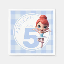 Custom Name & Age Cute Blue Ballerina Birthday Servet