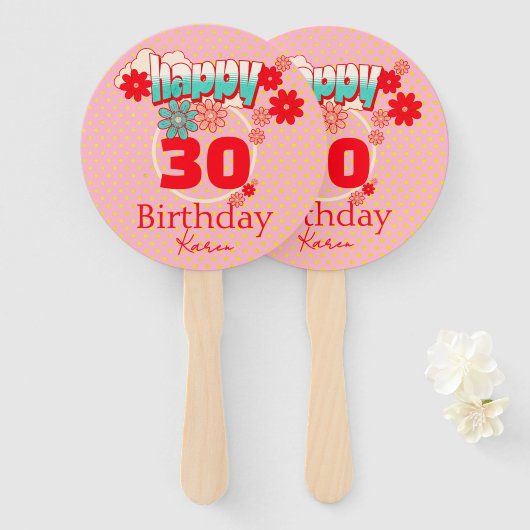 Custom Name & Age, Happy Birthday Handwaaier (Voorkant en achterkant)