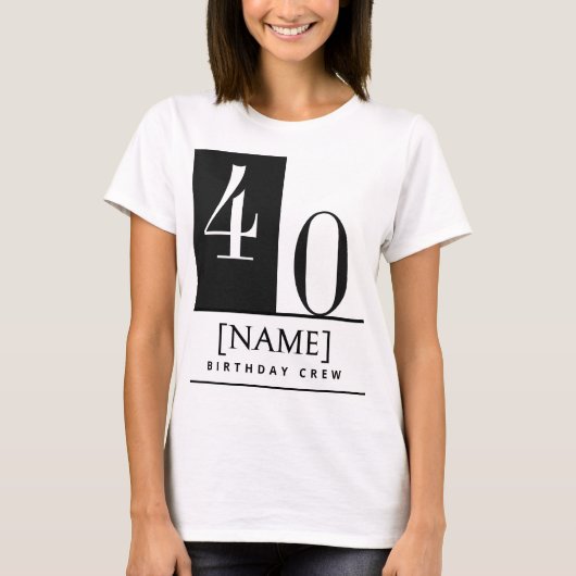 Custom Name & Age Shirt, Black White Birthday Crew T-shirt (Voorkant)