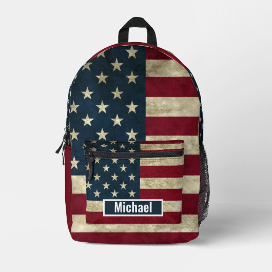 Custom Name American Flag Boys Backpack Bedrukte Rugzak (Voorkant)