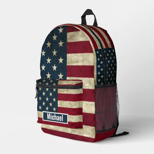 Custom Name American Flag Boys Backpack Bedrukte Rugzak (Achterkant Hoek Rechts)