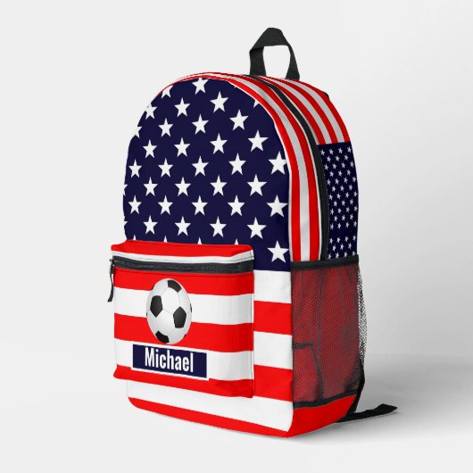 Custom Name American Flag Football Boys Backpack Bedrukte Rugzak (Achterkant Hoek Rechts)