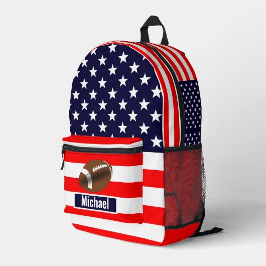 Custom Name American Flag Football Boys Backpack Bedrukte Rugzak (Achterkant Hoek Rechts)