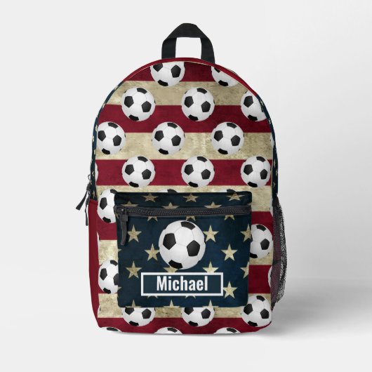 Custom Name American Flag Soccer Boys Backpack Bedrukte Rugzak (Voorkant)