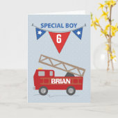 Custom Name and Age, 6th Birthday, Boy, Firetruck Kaart (Gele Bloem)