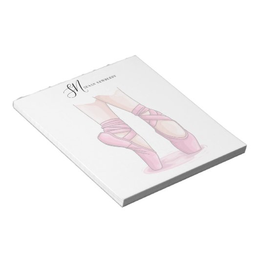 Custom Name and Initials Ballet Pointe Notepad Notitieblok (Schuin)