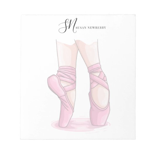 Custom Name and Initials Ballet Pointe Notepad Notitieblok (Voorkant)