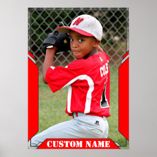 Custom Name and Photo Red Sports Poster