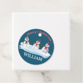 Custom name and text Merry Christmas snowmen Bedankjes Labels (In situ)