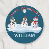 Custom name and text Merry Christmas snowmen Bedankjes Labels (Voorkant)