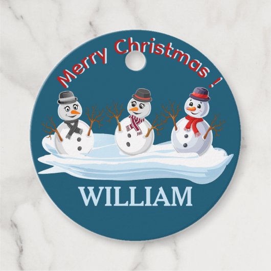 Custom name and text Merry Christmas snowmen Bedankjes Labels (Voorkant)