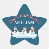 Custom name and text Merry Christmas snowmen Ster Sticker (Voorkant)