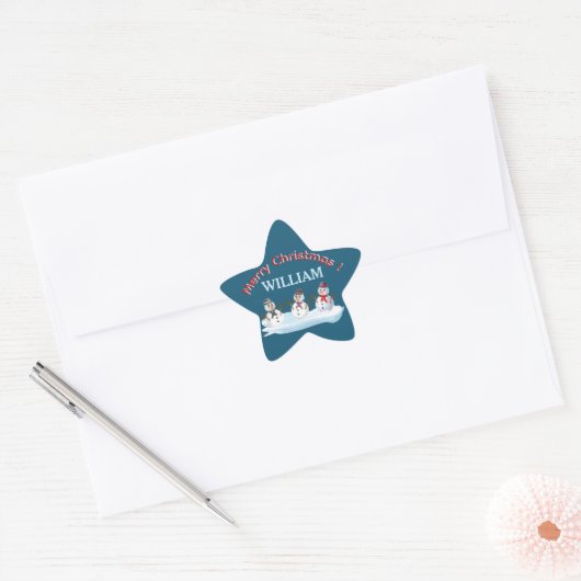 Custom name and text Merry Christmas snowmen Ster Sticker (Envelop)