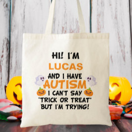 Custom Name Autism Trick or Treat Tote Bag
