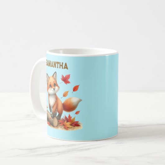 Custom Name Autumn Fox Cup Koffiemok (Voorkant links)
