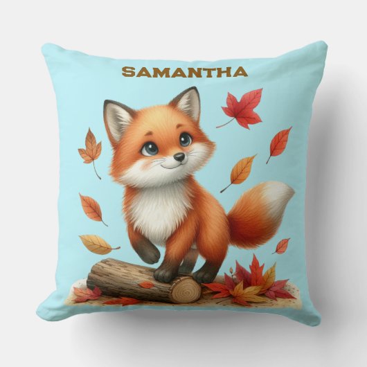 Custom Name Autumn Fox Pillow Kussen (Voorkant)