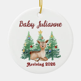Custom Name Baby Announcement Deer Christmas Keramisch Ornament