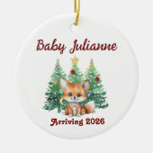 Custom Name Baby Announcement Fox Christmas Keramisch Ornament (Voorkant)