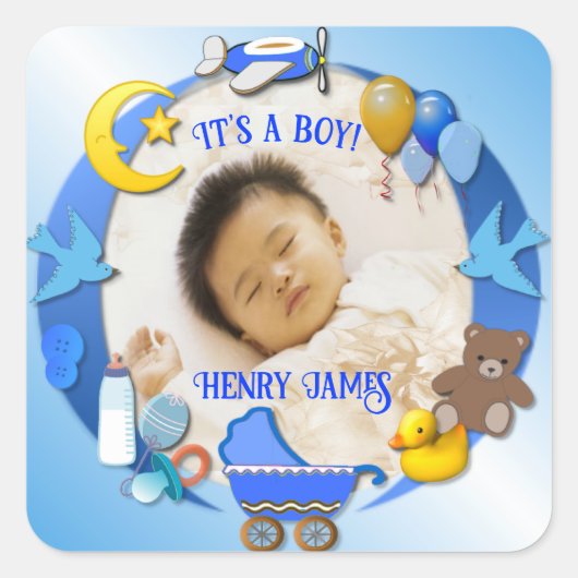 Custom Name Baby Boy  Vierkante Sticker (Voorkant)