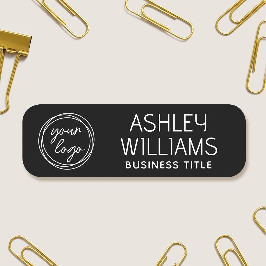 Custom Name Badge with Logo for Staff Modern Black