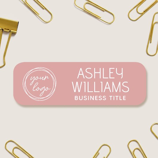 Custom Name Badge with Logo for Staff Modern Pink