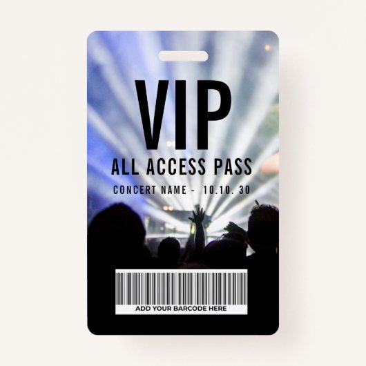 Custom Name Barcode VIP All Access Pass Concert Badge (Voorkant)