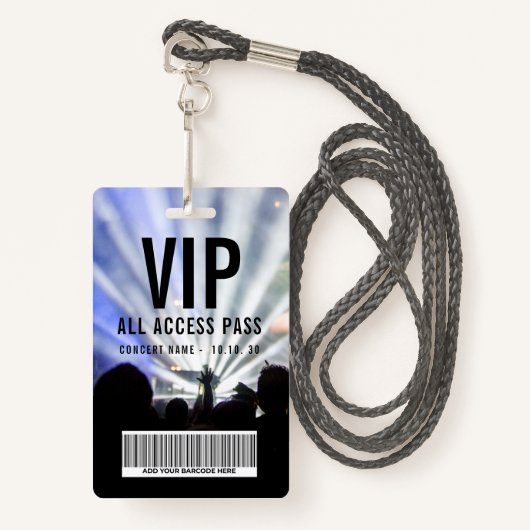Custom Name Barcode VIP All Access Pass Concert Badge (Voorkant met draagriem)