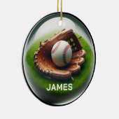 Custom Name Baseball Faux Glass‑Orb Look Keramisch Ornament (Rechts)