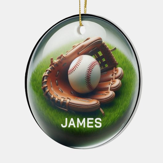 Custom Name Baseball Faux Glass‑Orb Look Keramisch Ornament (Links)