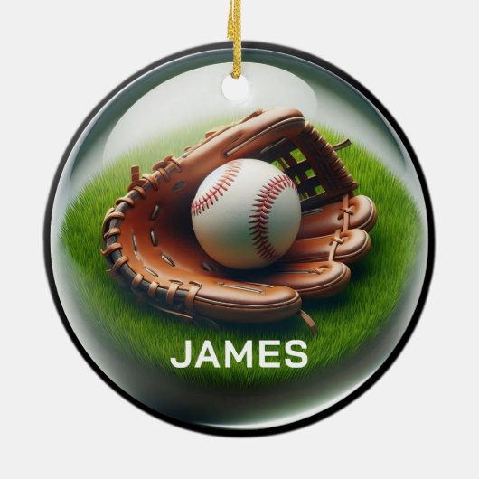 Custom Name Baseball Faux Glass‑Orb Look Keramisch Ornament (Achterkant)